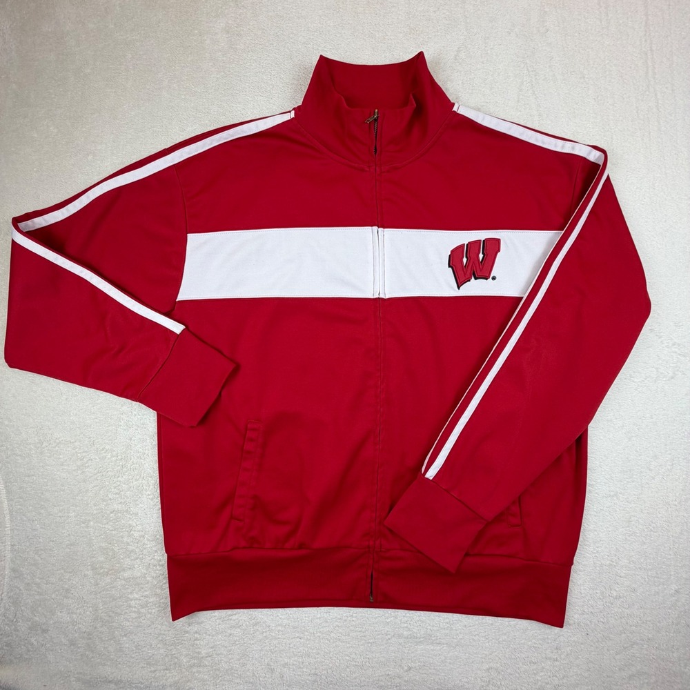 Colosseum Wisconsin Badgers Track Jacket Red Full Zip Athletic Sweatshirt Men XL